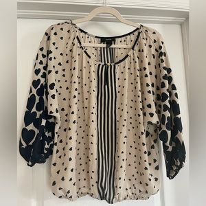 Alfani blue and cream heart blouse. Size 8. Good condition.
